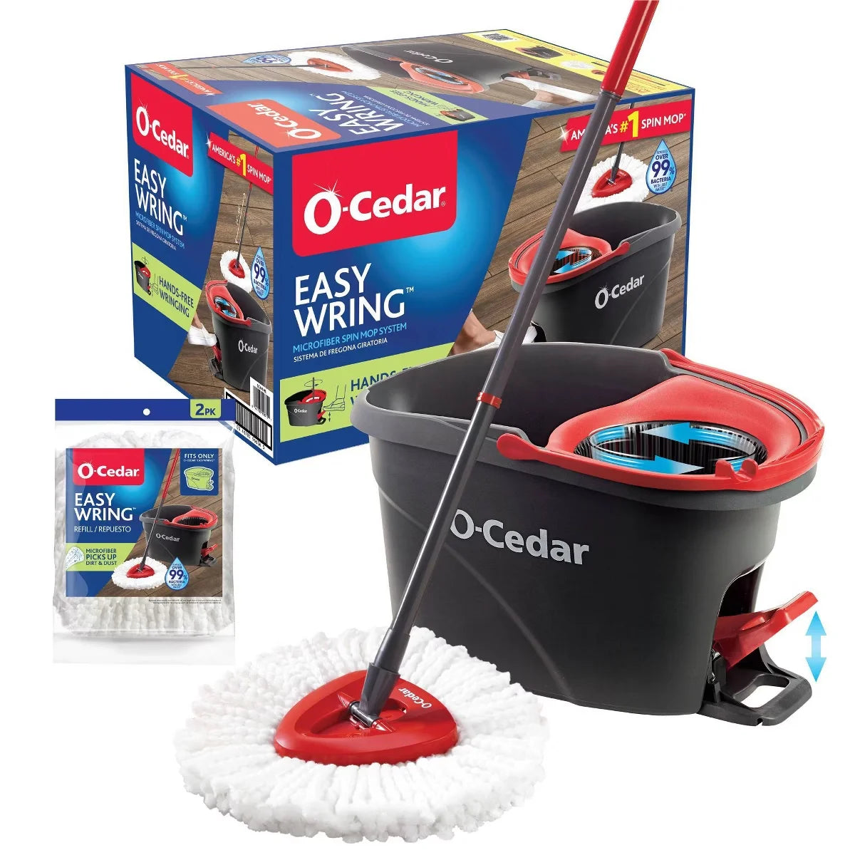 O-Cedar EasyWring Spin Mop and Bucket System Cleaning Tools and Accessories + 2ct Mop Head Replacement Cleaning Tool Refills