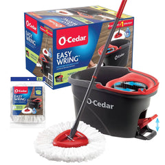 O-Cedar EasyWring Spin Mop and Bucket System Cleaning Tools and Accessories + 2ct Mop Head Replacement Cleaning Tool Refills